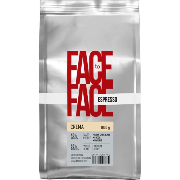 КОФЕ FACE TO FACE CREMA" В ЗЕРНАХ М/У 1000ГР*4 ШТ"