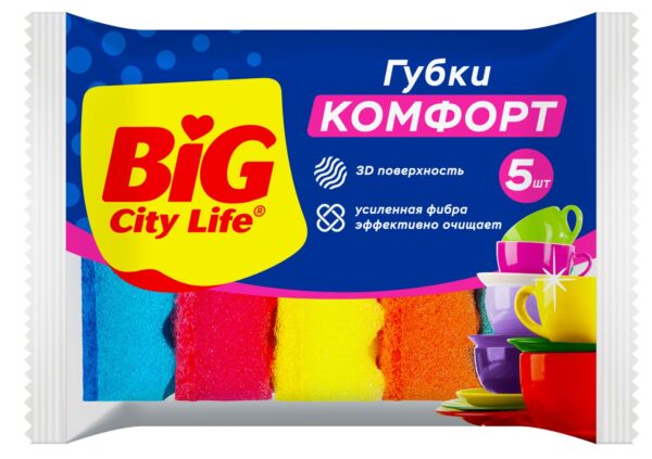 BIG City Губки кухон.с волнист.поверх.Комфорт 5 шт (36шт/ящ)