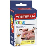 ЛЕЙКОПЛАСТЫРЬ MASTER UNI KIDS БАКТЕРИЦ.НА ПОЛИМЕРНОЙ ОСНОВЕ С РИСУНКАМИ 20 ШТ.