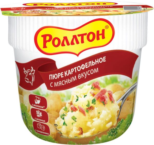 ПЮРЕ КАРТОФЕЛЬНОЕ РОЛЛТОН" МЯСНОЕ 40ГР СТАКАН"