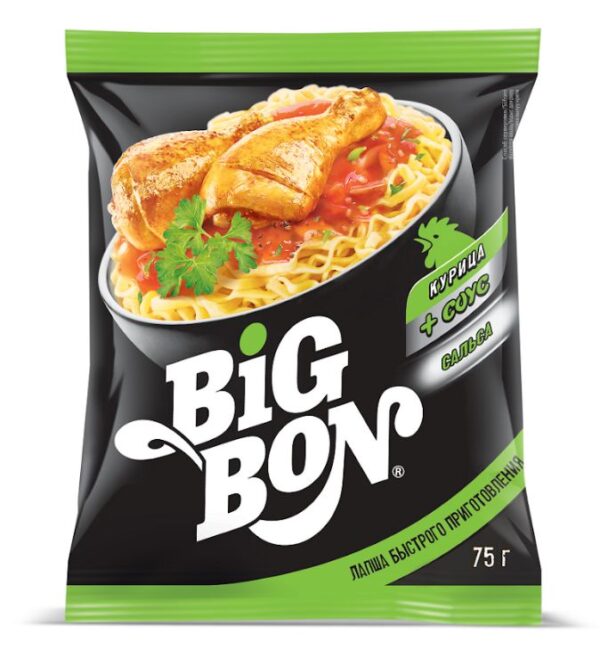 ЛАПША BIG BON" КУРИНАЯ+СОУС "САЛЬСА" 75ГР ПАКЕТ"