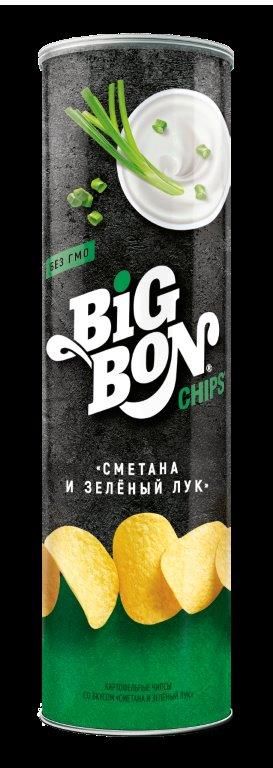 ЧИПСЫ КАРТОФ. СО ВКУСОМ СМЕТАНА И ЗЕЛЕНЫЙ ЛУК" BIGBON" 130ГР. ТУБУС"