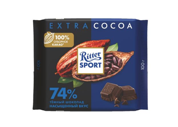 Шоколад  Риттер Спорт  темный Extra cocoa 74% 100гр.