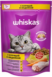 Сухой корм WHISKAS для кошек «Подушечки с паштетом. Ассорти с курицей и индейкой»