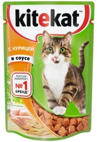 Влажный корм для кошек Kitekat c сочными кусочками курицы в соусе