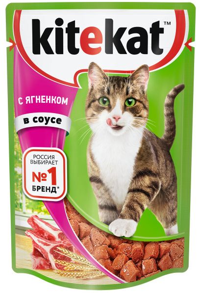 Влажный корм для кошек Kitekat с сочными кусочками ягненка в соусе