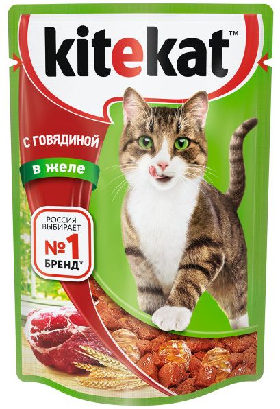 Влажный корм для кошек Kitekat с сочными кусочками говядины в желе