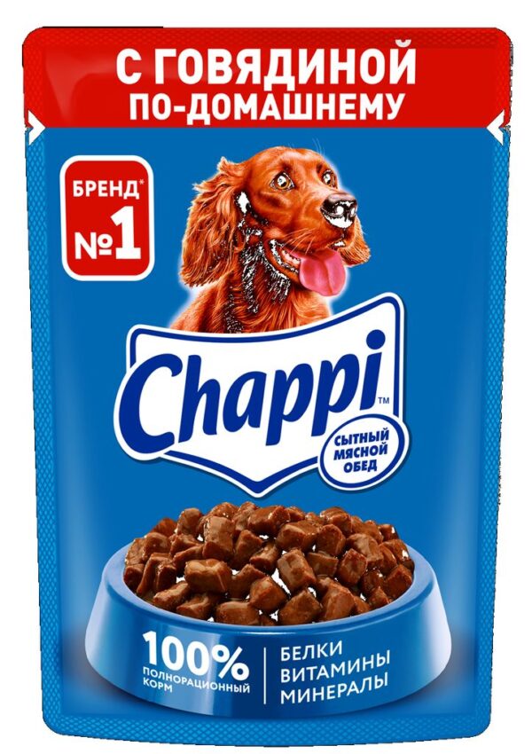 Влажный корм для собак Chappi «Сытный мясной обед. С говядиной по-домашнему»